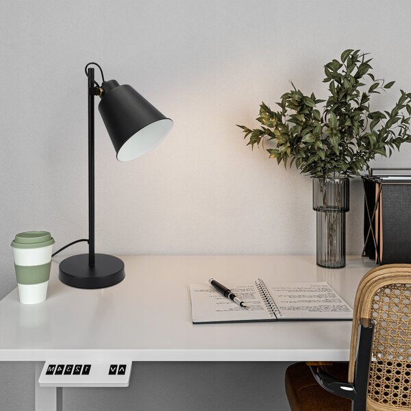 Černá stolní lampa E27, nastavitelná, IP20, šířka 15 cm, výška 46 cm