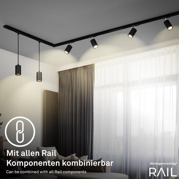 BRILO 8007015 LED spot 5,5W lištový systém 230V vysokonapěťový, stmívatelné, teplá bílá, 4x10 cm, černý - BRILO