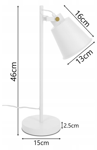 Bílá stolní lampa E27, nastavitelná, IP20, šířka 15 cm, výška 46 cm