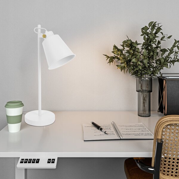 Bílá stolní lampa E27, nastavitelná, IP20, šířka 15 cm, výška 46 cm