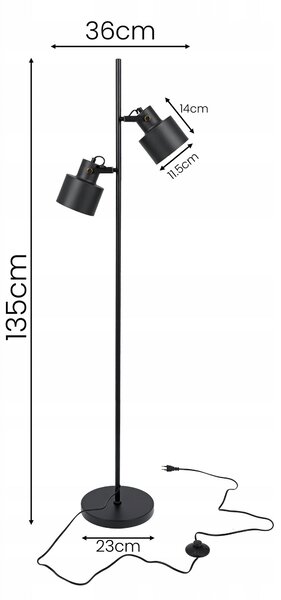 Černá stojací lampa E27 135 cm