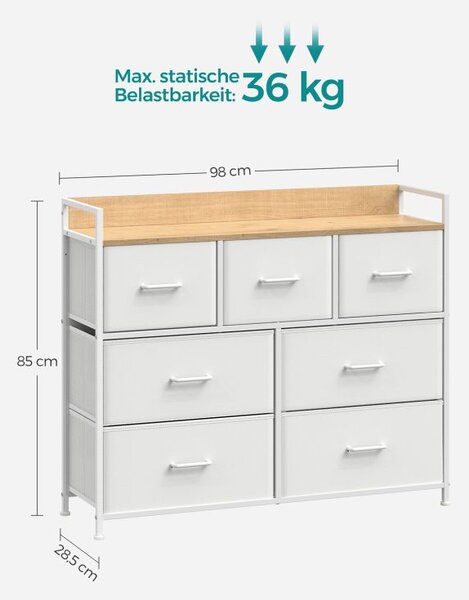 Komoda se 7 zásuvkami bílá/dřevodekor 98 x 28,5 x 85 cm