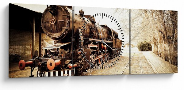 Obraz - Historická lokomotiva (s hodinami) (90x30 cm)