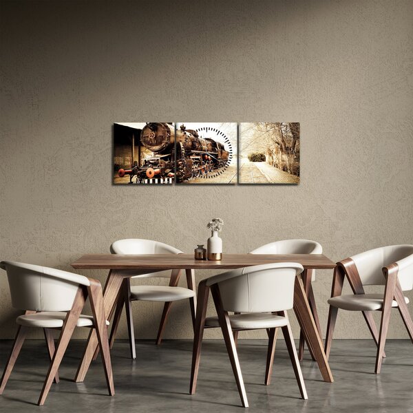 Obraz - Historická lokomotiva (s hodinami) (90x30 cm)