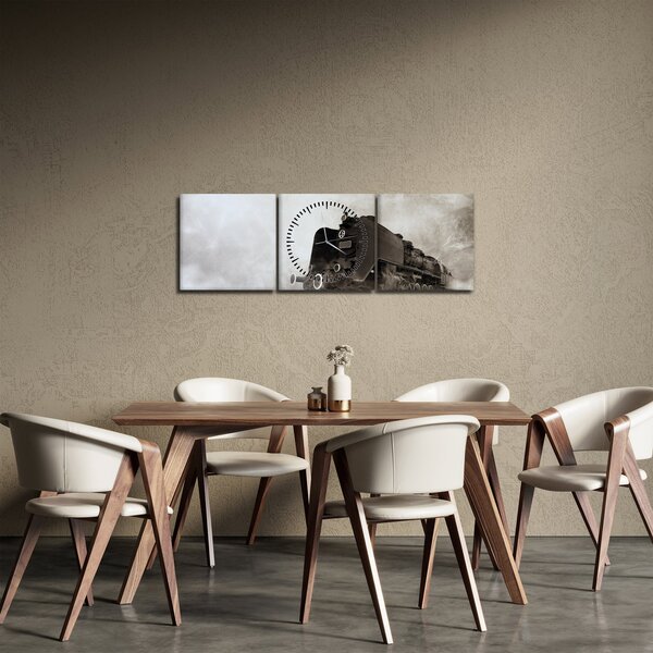 Obraz - Vlak v mlze (s hodinami) (90x30 cm)