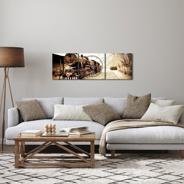 Obraz - Historická lokomotiva (s hodinami) (90x30 cm)