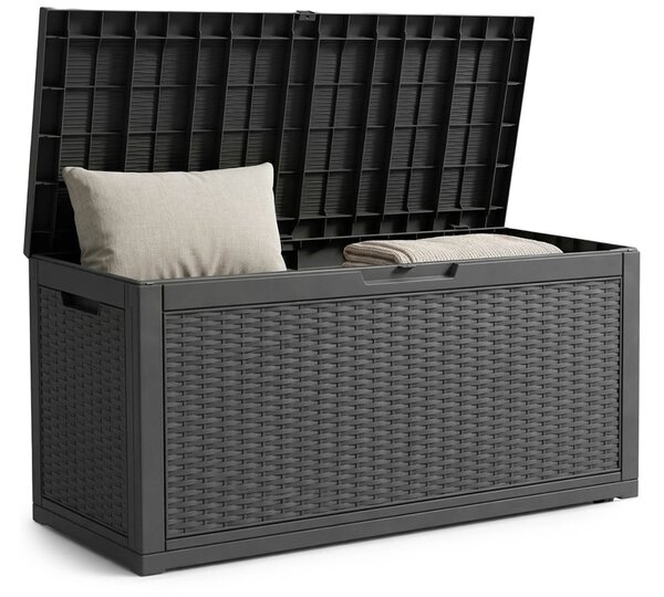 Zahradní úložný box na polstry a nářadí 340 l, černý, voděodolný, 119×58×52 cm