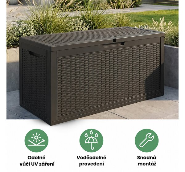 Zahradní úložný box na polstry a nářadí 340 l, černý, voděodolný, 119×58×52 cm