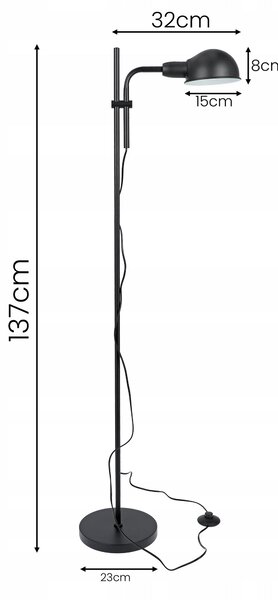 Černá stojací lampa E27 137 cm