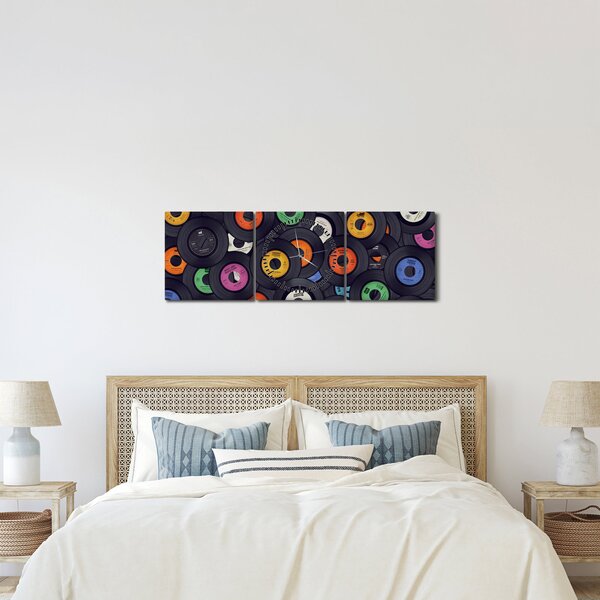 Obraz - Hudební gramofonové desky (s hodinami) (90x30 cm)