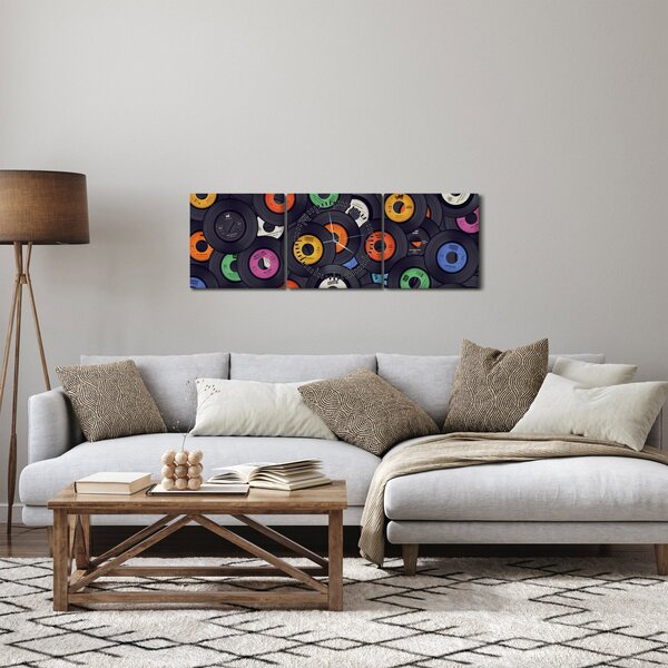Obraz - Hudební gramofonové desky (s hodinami) (90x30 cm)