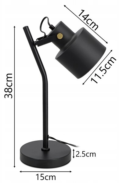 Černá stolní lampa E27, nastavitelná, IP20, šířka 15 cm, výška 38 cm