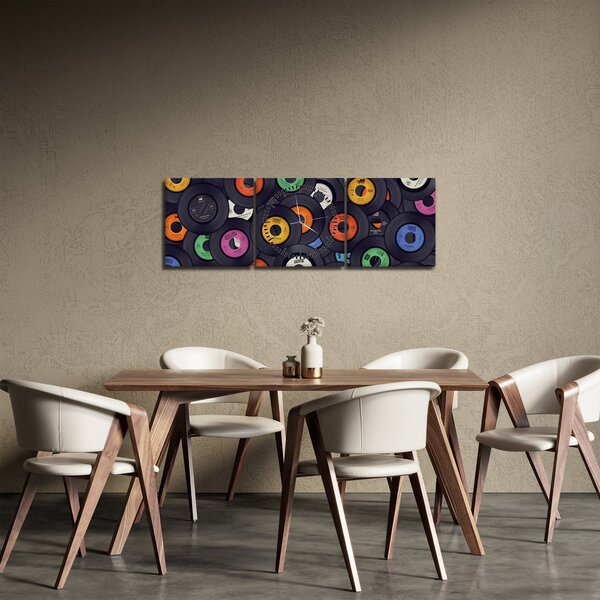 Obraz - Hudební gramofonové desky (s hodinami) (90x30 cm)