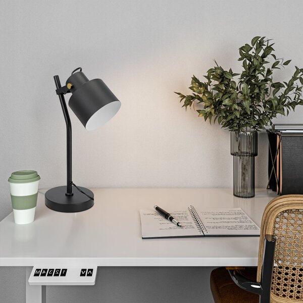 Černá stolní lampa E27, nastavitelná, IP20, šířka 15 cm, výška 38 cm