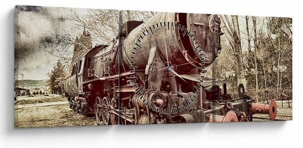 Historický obraz lokomotivy (s hodinami) (90x30 cm)