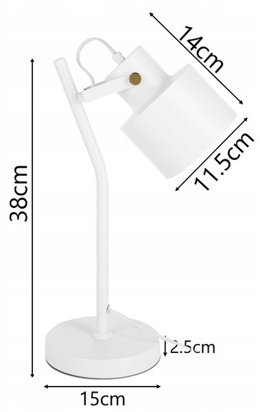 Bílá stolní lampa E27, nastavitelná, IP20, šířka 15 cm, výška 38 cm