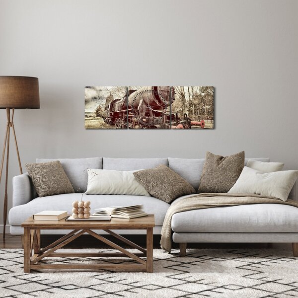 Historický obraz lokomotivy (s hodinami) (90x30 cm)