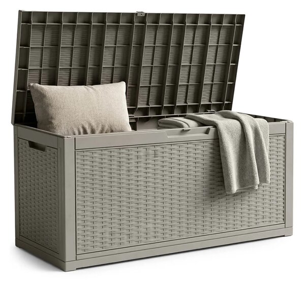 Zahradní úložný box na polstry a nářadí 340 l, šedý, voděodolný, 119×58×52 cm
