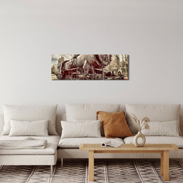 Historický obraz lokomotivy (s hodinami) (90x30 cm)
