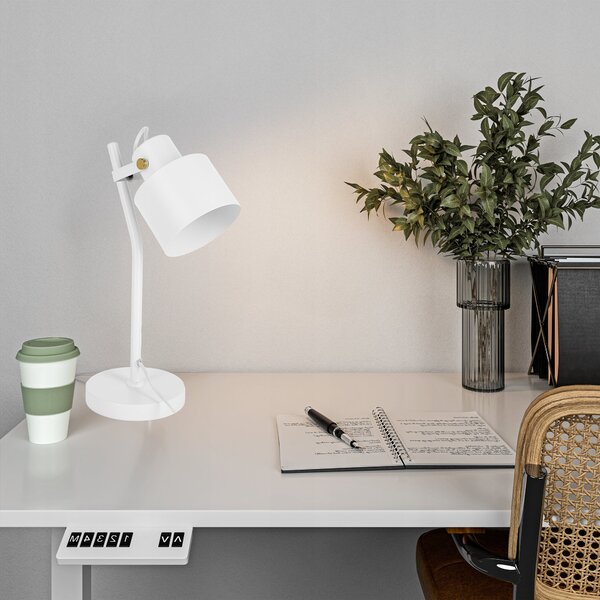Bílá stolní lampa E27, nastavitelná, IP20, šířka 15 cm, výška 38 cm