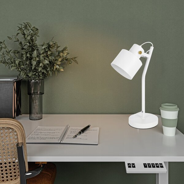 Bílá stolní lampa E27, nastavitelná, IP20, šířka 15 cm, výška 38 cm
