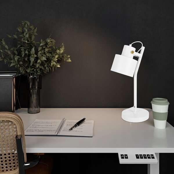 Bílá stolní lampa E27, nastavitelná, IP20, šířka 15 cm, výška 38 cm
