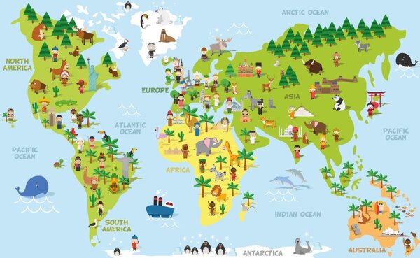 Dětská tapeta Mapa světa | Lepidlo zdarma