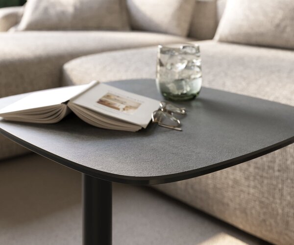 DELIFE Konferenční stolek Edge tvar oválný 50×50 cm keramika beton šedá Eleny kov černá