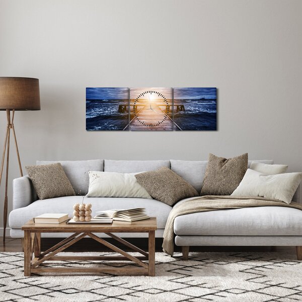 Obraz mola se sluncem (s hodinami) (90x30 cm)