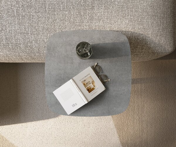 DELIFE Konferenční stolek Edge oválný 50×50 cm keramika beton šedá Eleny nerezová ocel broušená