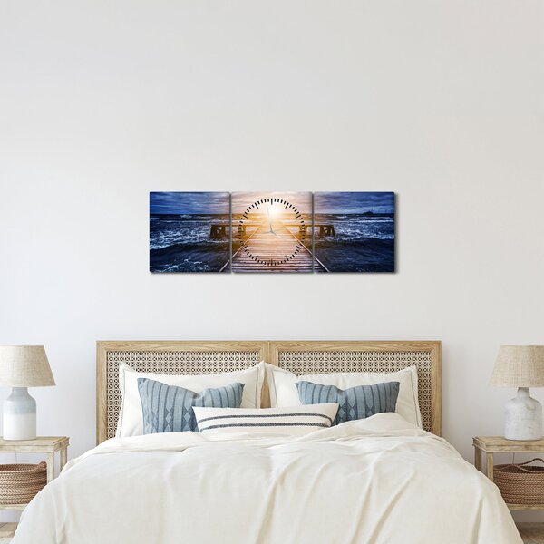 Obraz mola se sluncem (s hodinami) (90x30 cm)