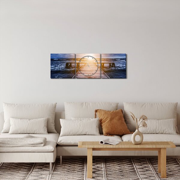 Obraz mola se sluncem (s hodinami) (90x30 cm)