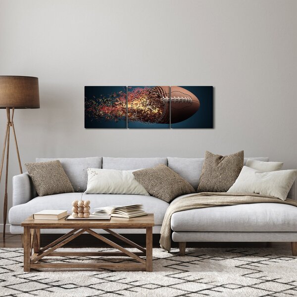 Obraz - Ragbyový míč v akci (s hodinami) (90x30 cm)