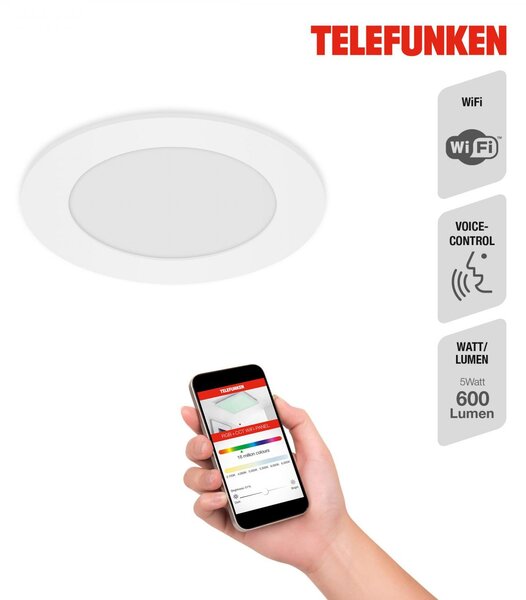 TF 309306TF TELEFUNKEN LED Smart vestavné svítidlo pr. 12 cm 6W 600lm bílé 309306TF
