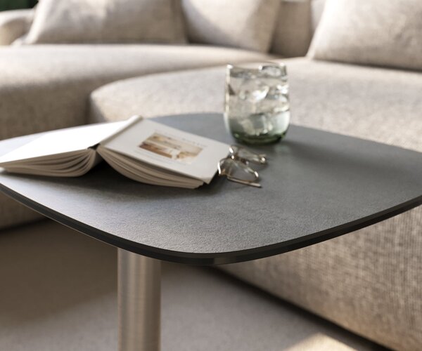 DELIFE Konferenční stolek Edge oválný 50×50 cm keramika beton šedá Eleny nerezová ocel broušená