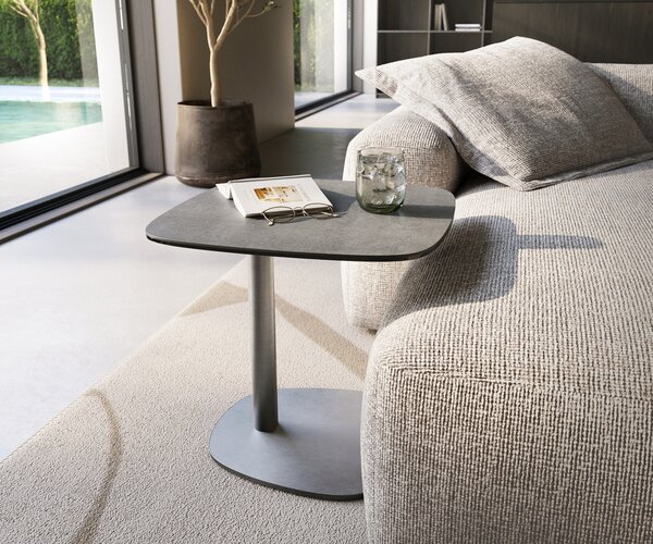 DELIFE Konferenční stolek Edge oválný 50×50 cm keramika beton šedá Eleny nerezová ocel broušená
