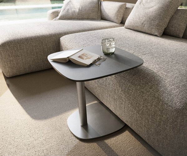 DELIFE Konferenční stolek Edge oválný 50×50 cm keramika beton šedá Eleny nerezová ocel broušená
