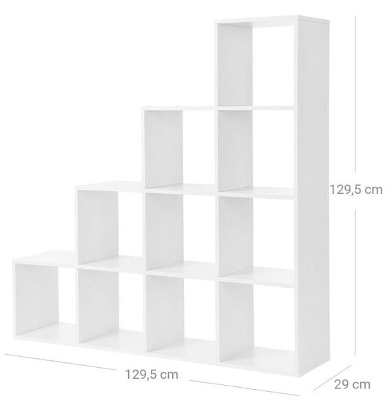 Stupňovitý regál, 10 polic, 129,5x129,5x29 cm, bílá