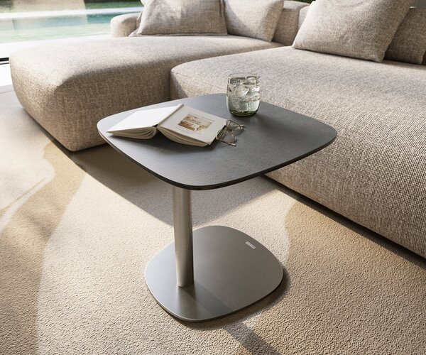 DELIFE Konferenční stolek Edge oválný 50×50 cm keramika beton šedá Eleny nerezová ocel broušená