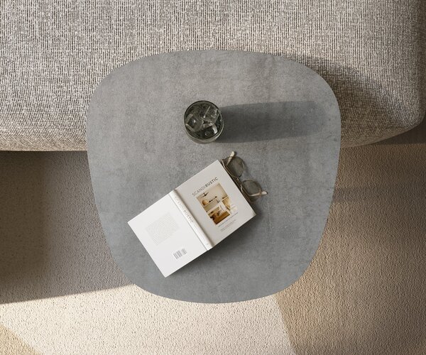 DELIFE Konferenční stolek Edge oválný 60×60 cm keramika beton šedá Eleny nerezová ocel kartáčovaná