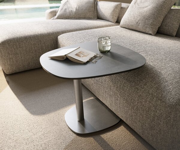 DELIFE Konferenční stolek Edge oválný 60×60 cm keramika beton šedá Eleny nerezová ocel kartáčovaná