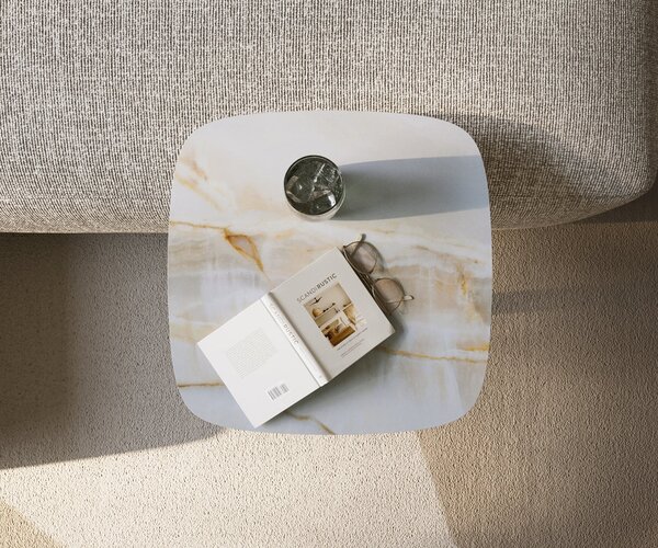 DELIFE Konferenční stolek Edge oválný 50×50 cm keramika Onyx Pearl Eleny nerezová ocel broušená