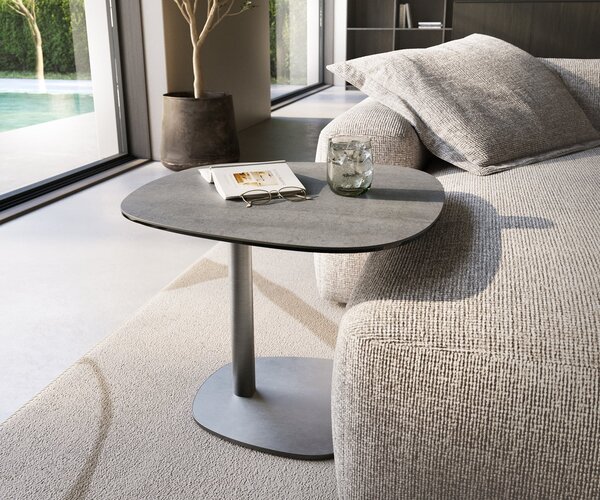 DELIFE Konferenční stolek Edge oválný 60×60 cm keramika beton šedá Eleny nerezová ocel kartáčovaná
