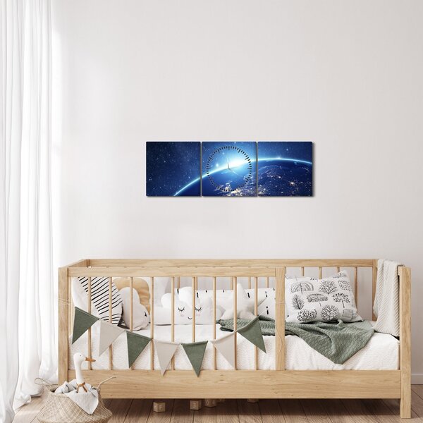 Obraz planety Země (s hodinami) (90x30 cm)