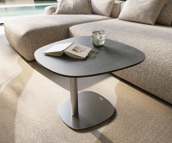 DELIFE Konferenční stolek Edge oválný 60×60 cm keramika beton šedá Eleny nerezová ocel kartáčovaná
