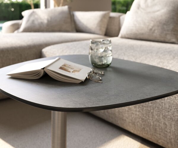 DELIFE Konferenční stolek Edge oválný 60×60 cm keramika beton šedá Eleny nerezová ocel kartáčovaná