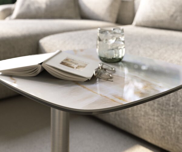 DELIFE Konferenční stolek Edge oválný 50×50 cm keramika Onyx Pearl Eleny nerezová ocel broušená