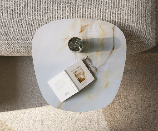 DELIFE Konferenční stolek Edge tvar oválný 60×60 cm keramika Onyx Pearl Eleny nerezová ocel kartáčovaná