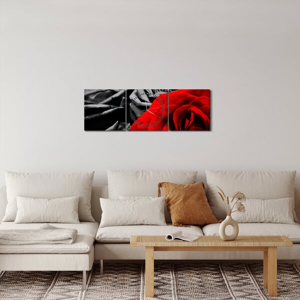 Obraz - Květy růží (s hodinami) (90x30 cm)