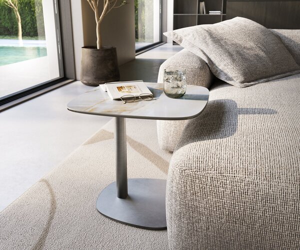 DELIFE Konferenční stolek Edge oválný 50×50 cm keramika Onyx Pearl Eleny nerezová ocel broušená